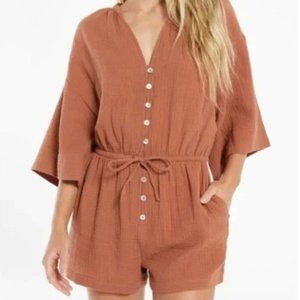 Z Supply Zephyr Gauze Romper in Vintage Brown (looks like a rust orange)